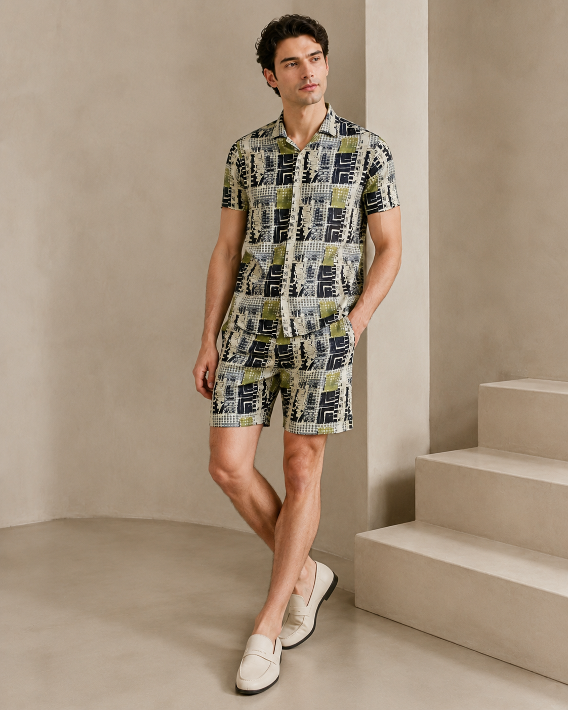 Men’s Urban Patchwork Printed Cord Set | Shirt & Shorts Co-ord