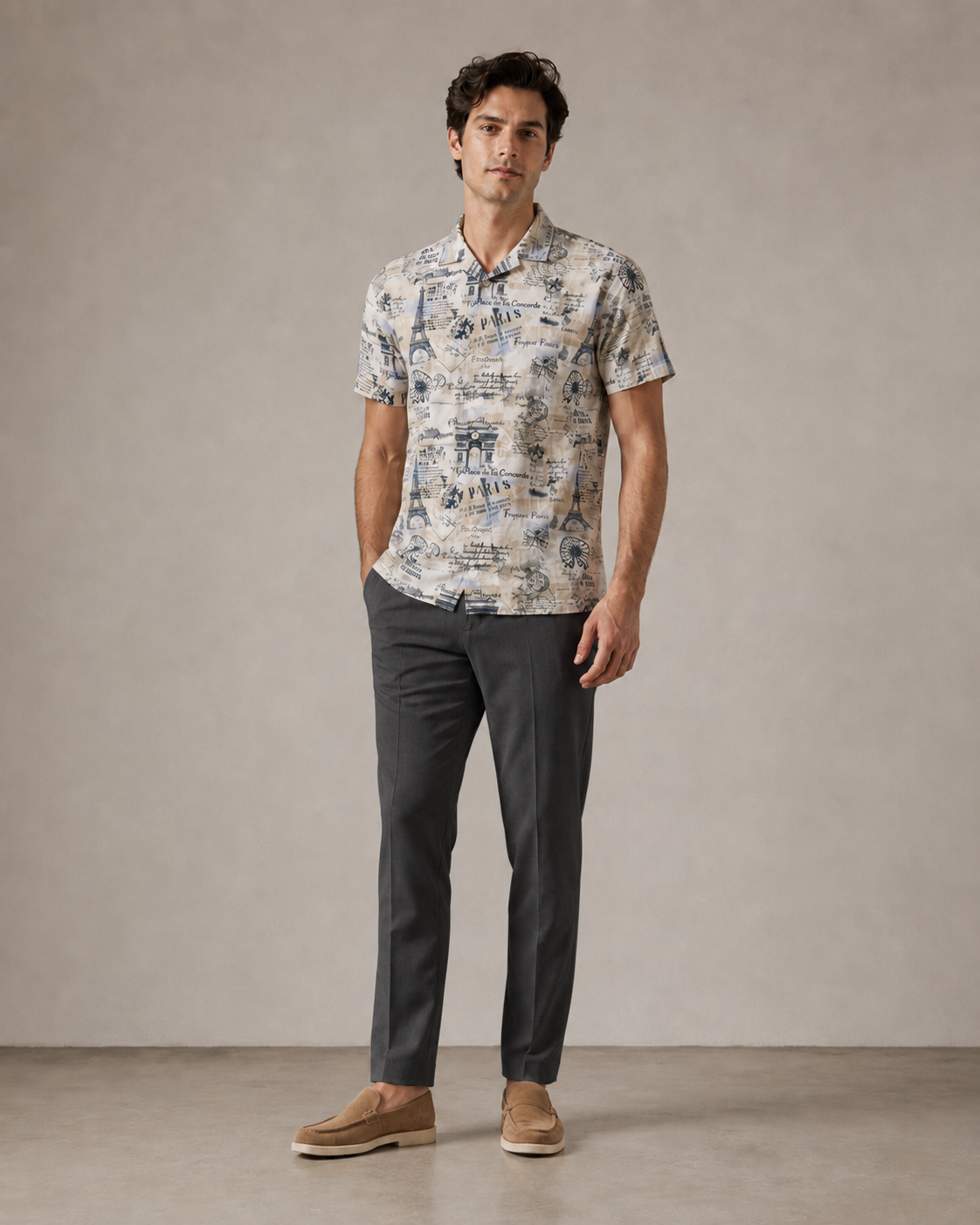 Men’s Vintage Paris Printed Cord Set | Shirt & Shorts Co-ord