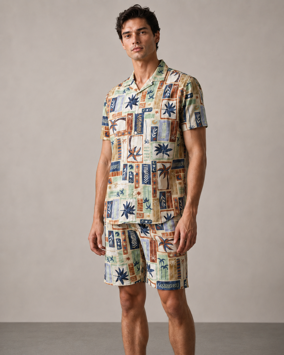 Men’s Vintage Tropical Patchwork Cord Set | Shirt & Shorts Co-ord