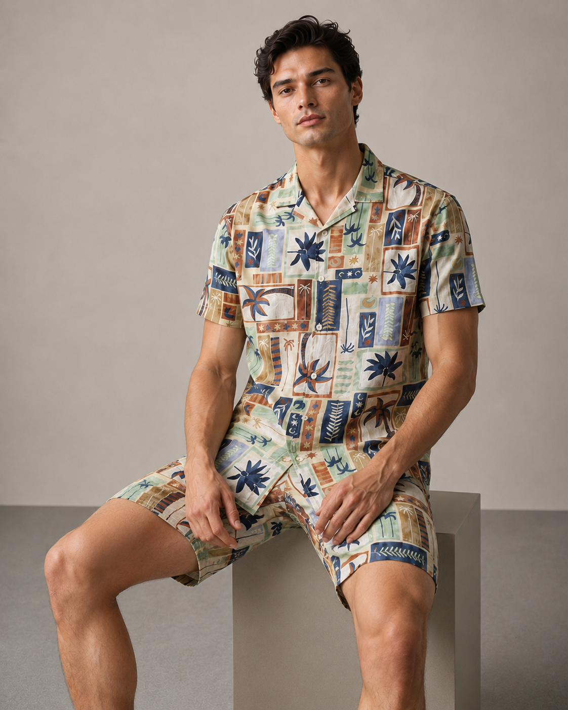 Men’s Vintage Tropical Patchwork Cord Set | Shirt & Shorts Co-ord
