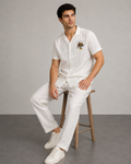 Men’s White Pure Linen PJ Cord Set | 60 Lea Premium Linen Shirt & Pyjama Co-ord | Luxury Loungewear & Resort Set
