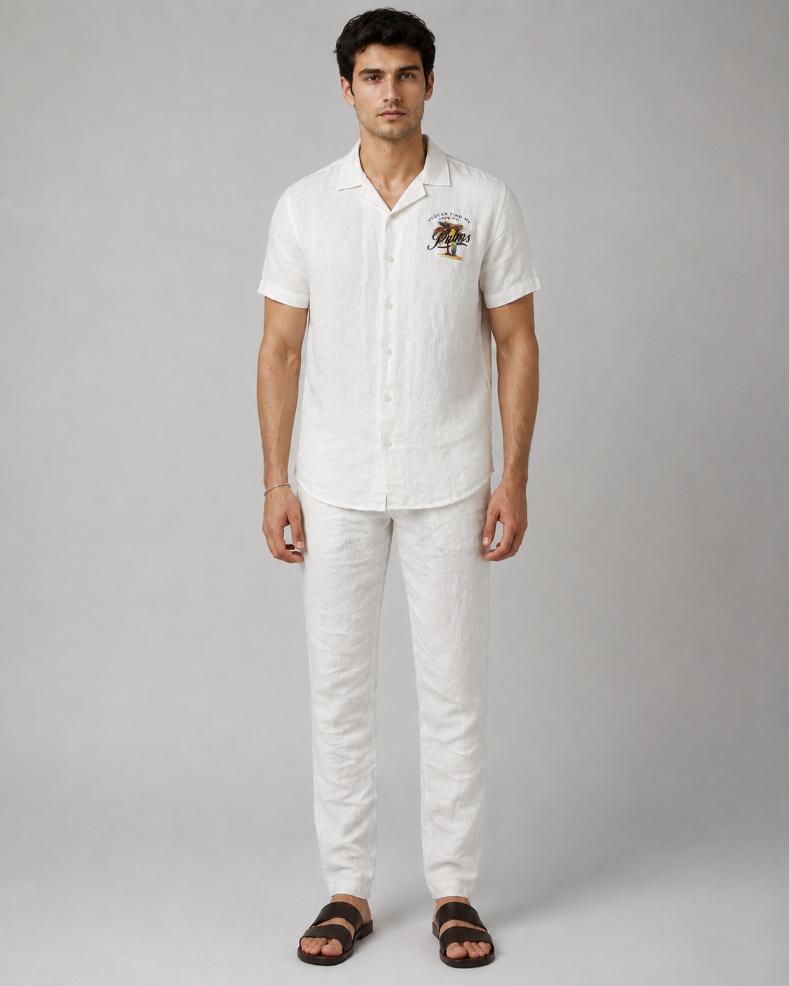 Men’s White Pure Linen PJ Cord Set | 60 Lea Premium Linen Shirt & Pyjama Co-ord | Luxury Loungewear & Resort Set