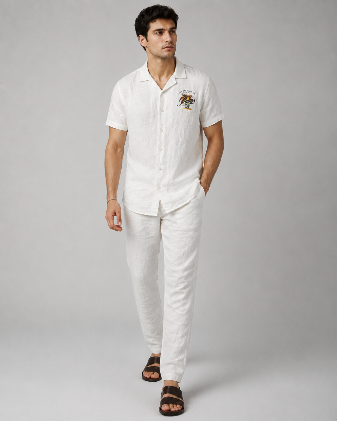 Men’s White Pure Linen PJ Cord Set | 60 Lea Premium Linen Shirt & Pyjama Co-ord | Luxury Loungewear & Resort Set