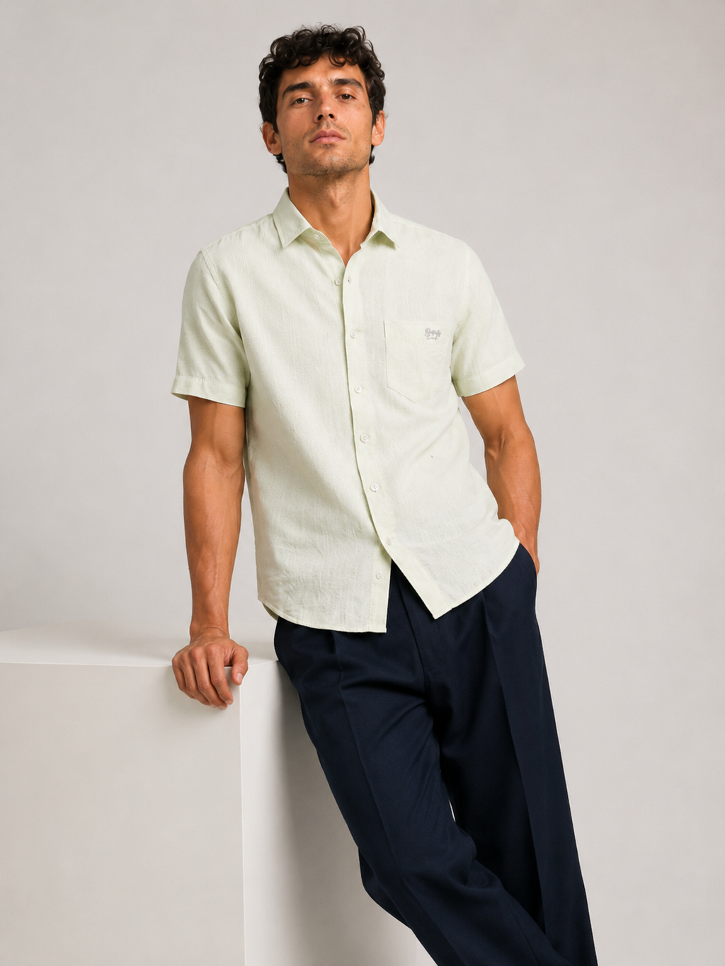 Mint Textured Cotton Shirt