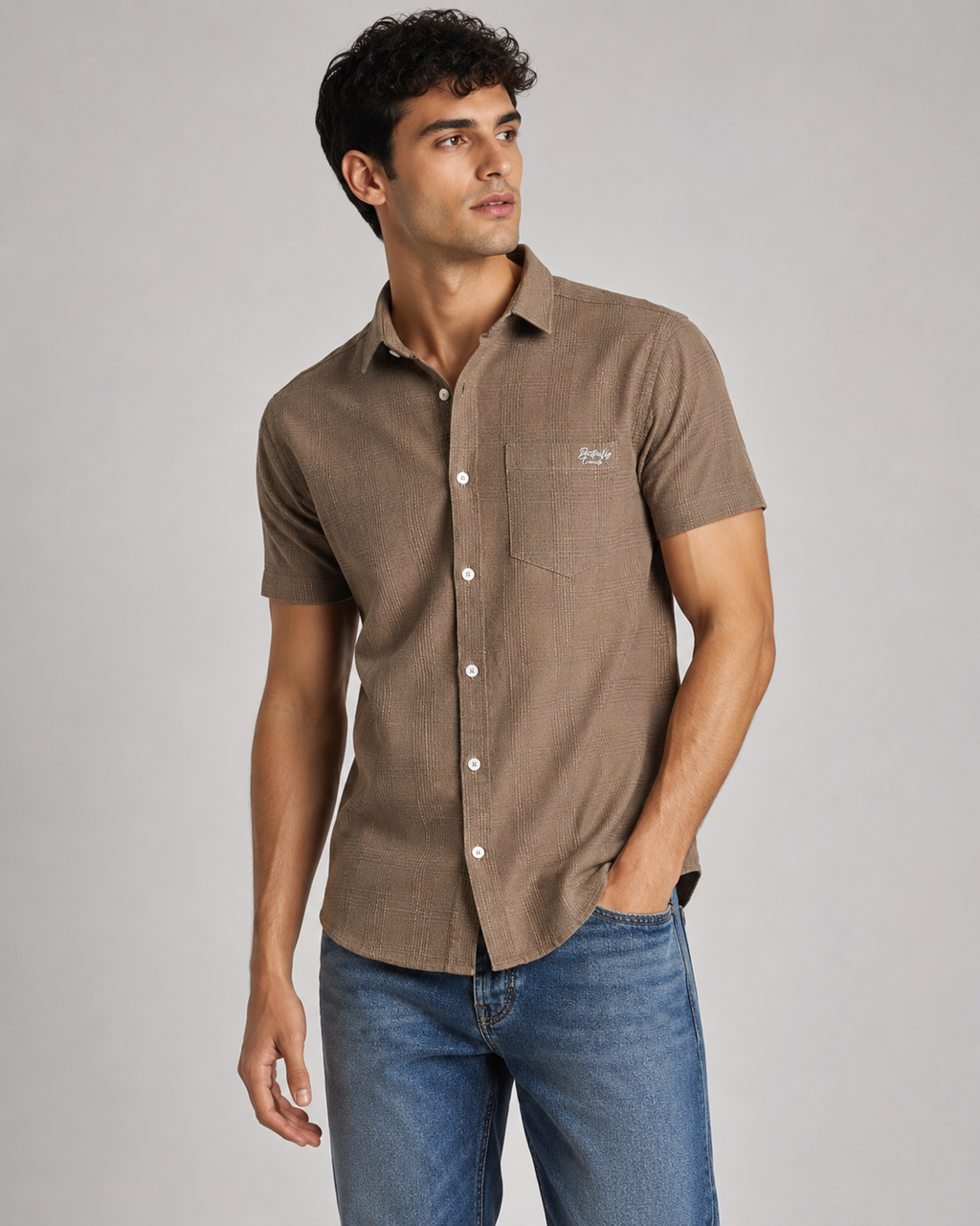 Mocha Textured Cotton Shirt