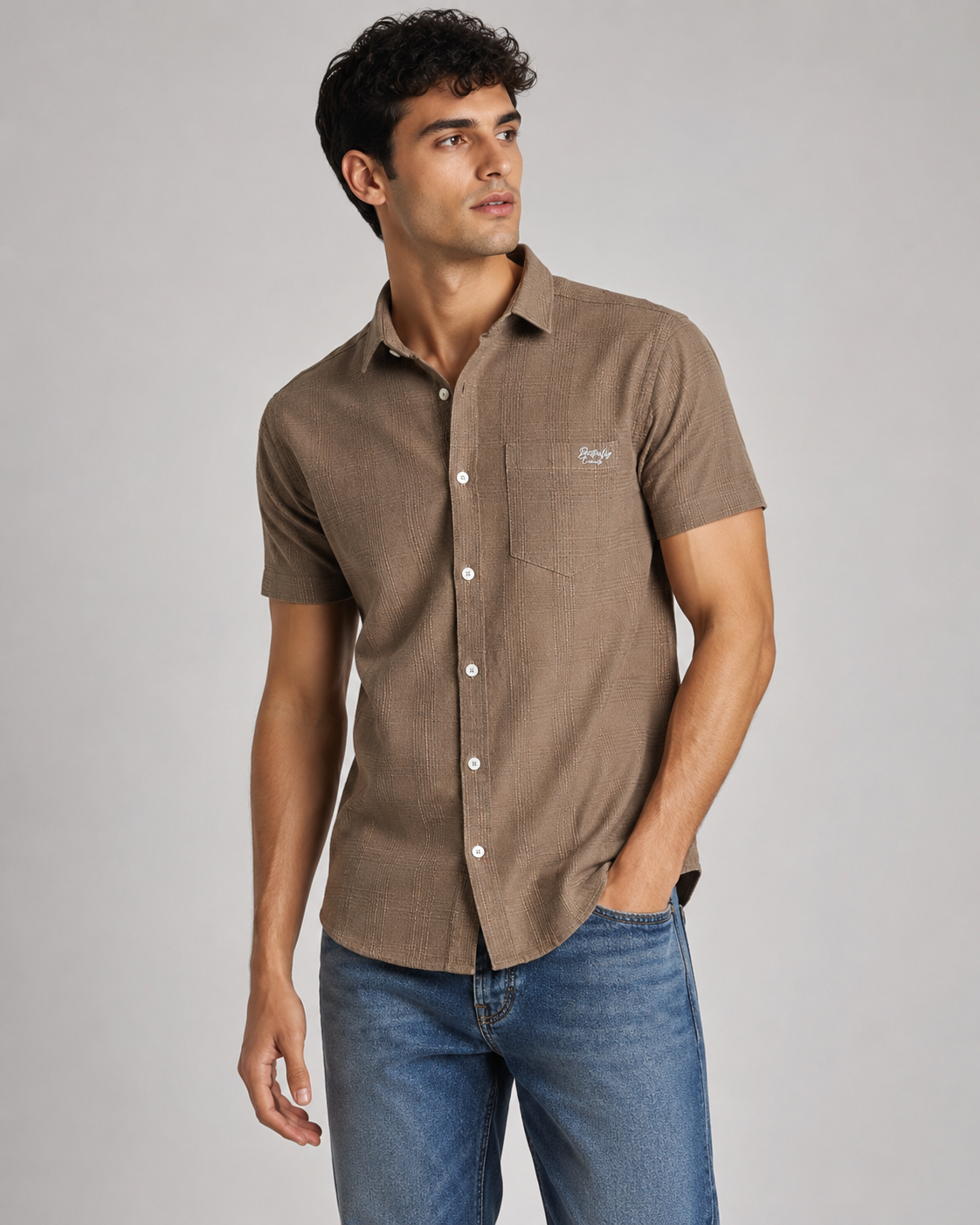 Mocha Textured Cotton Shirt