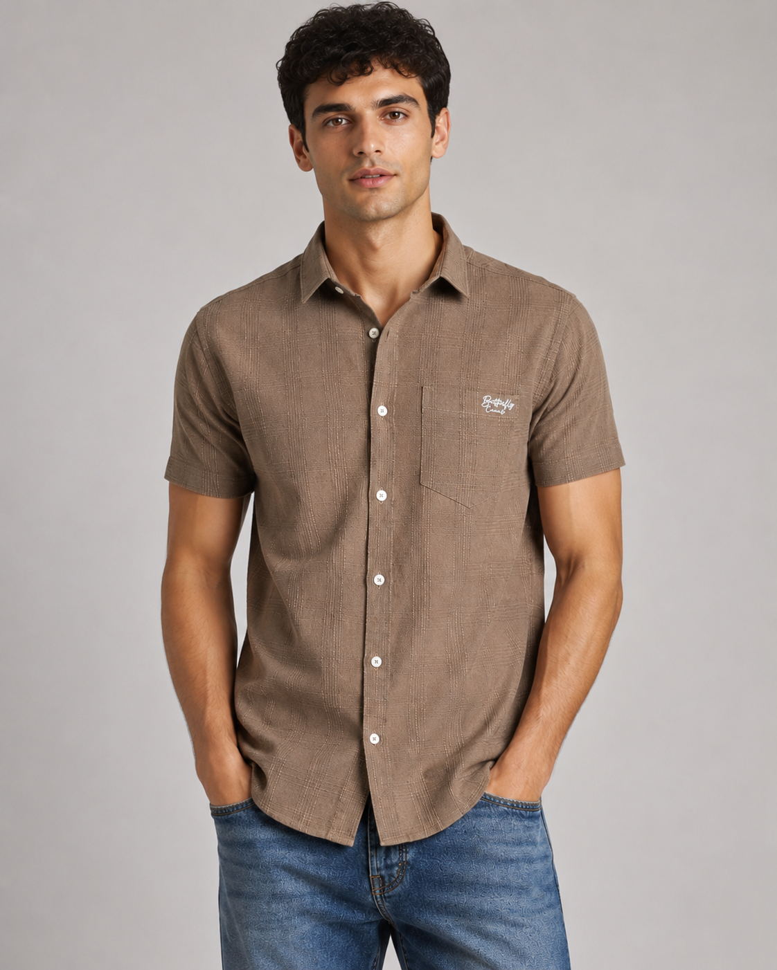 Mocha Textured Cotton Shirt