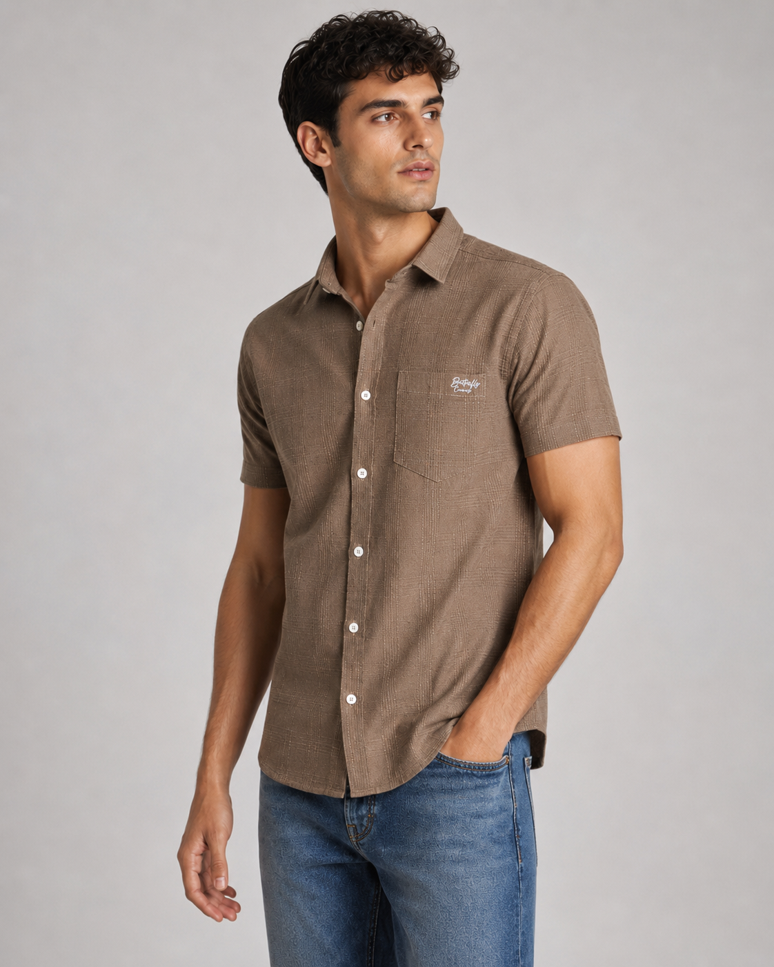 Mocha Textured Cotton Shirt
