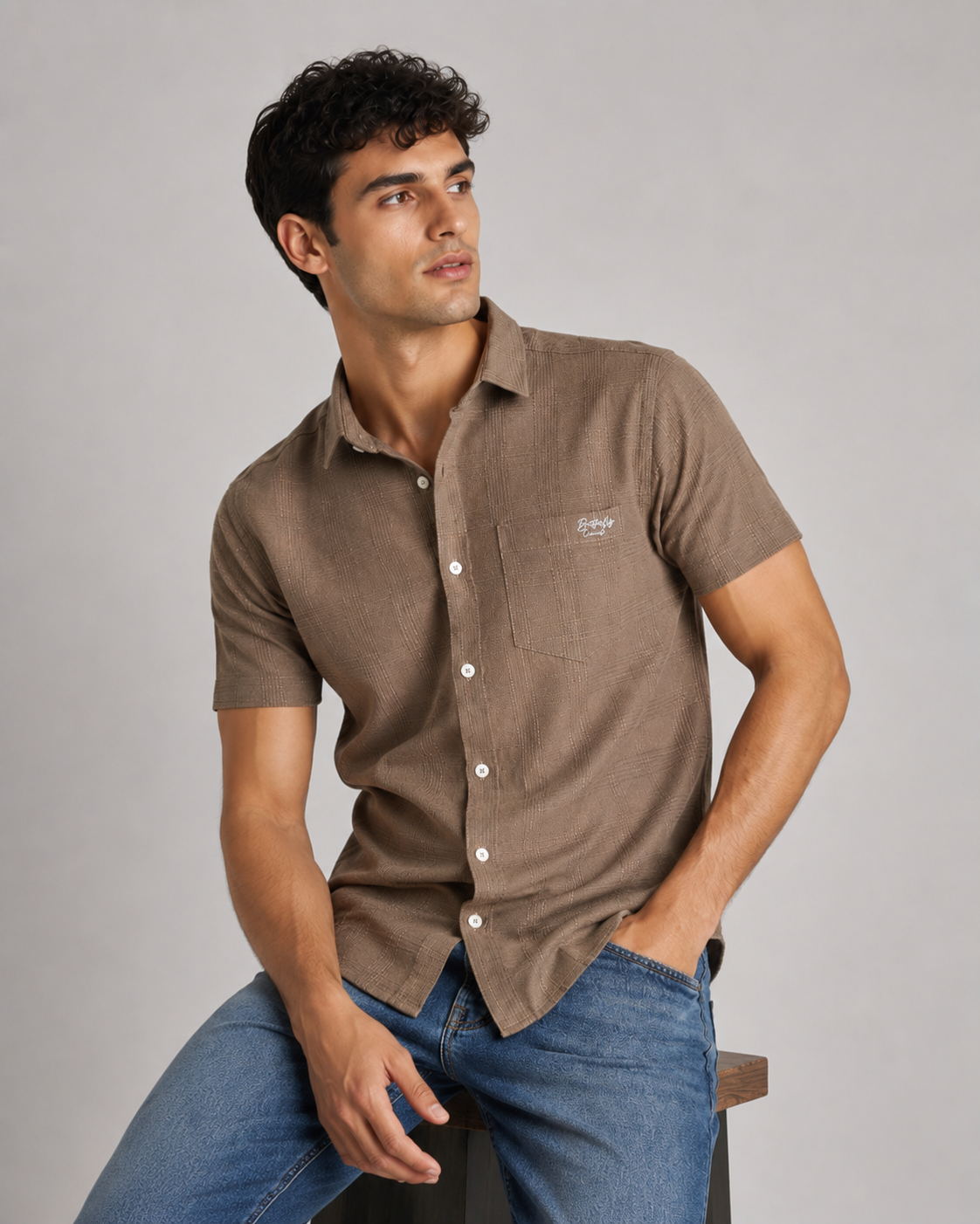 Mocha Textured Cotton Shirt