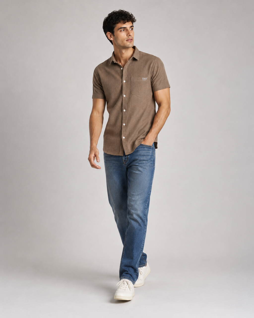 Mocha Textured Cotton Shirt