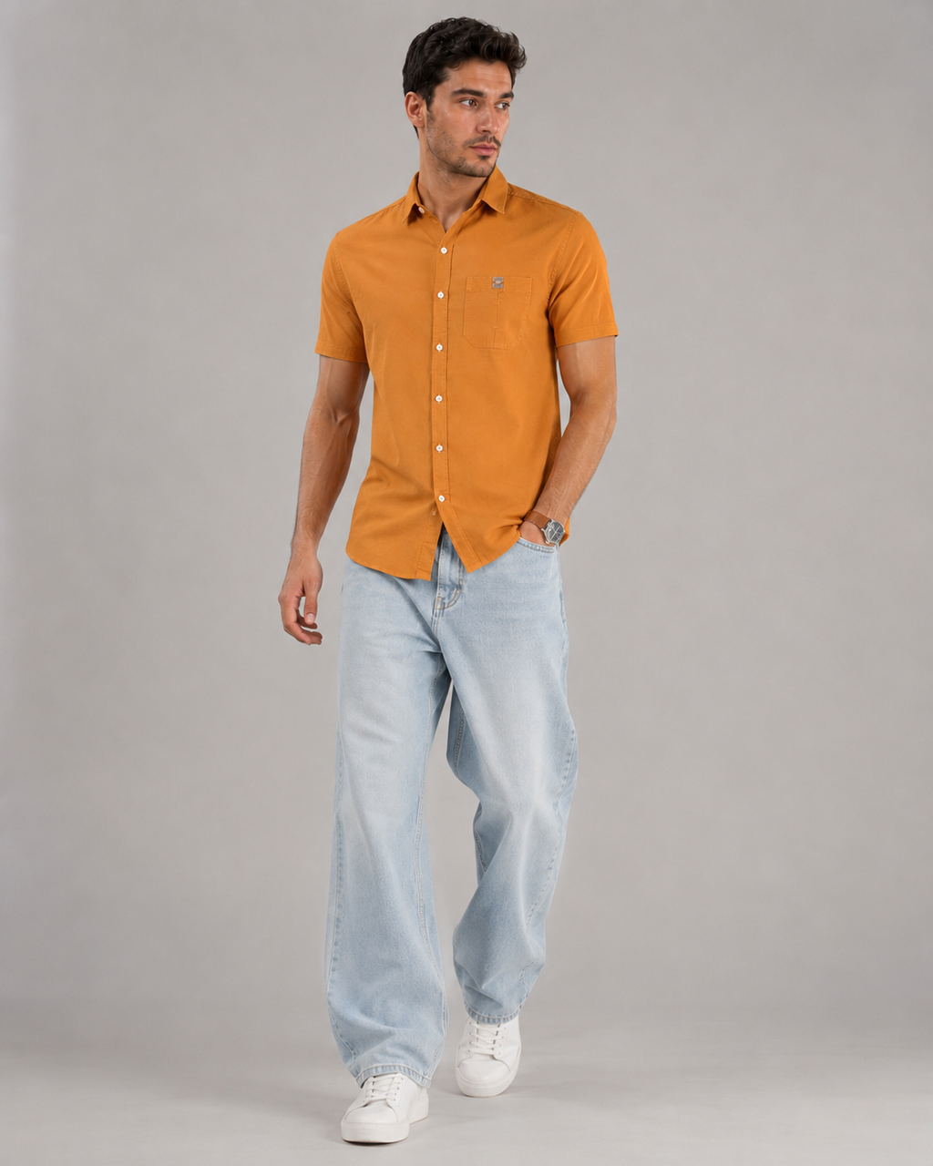 Mustard Solid Cotton Shirt