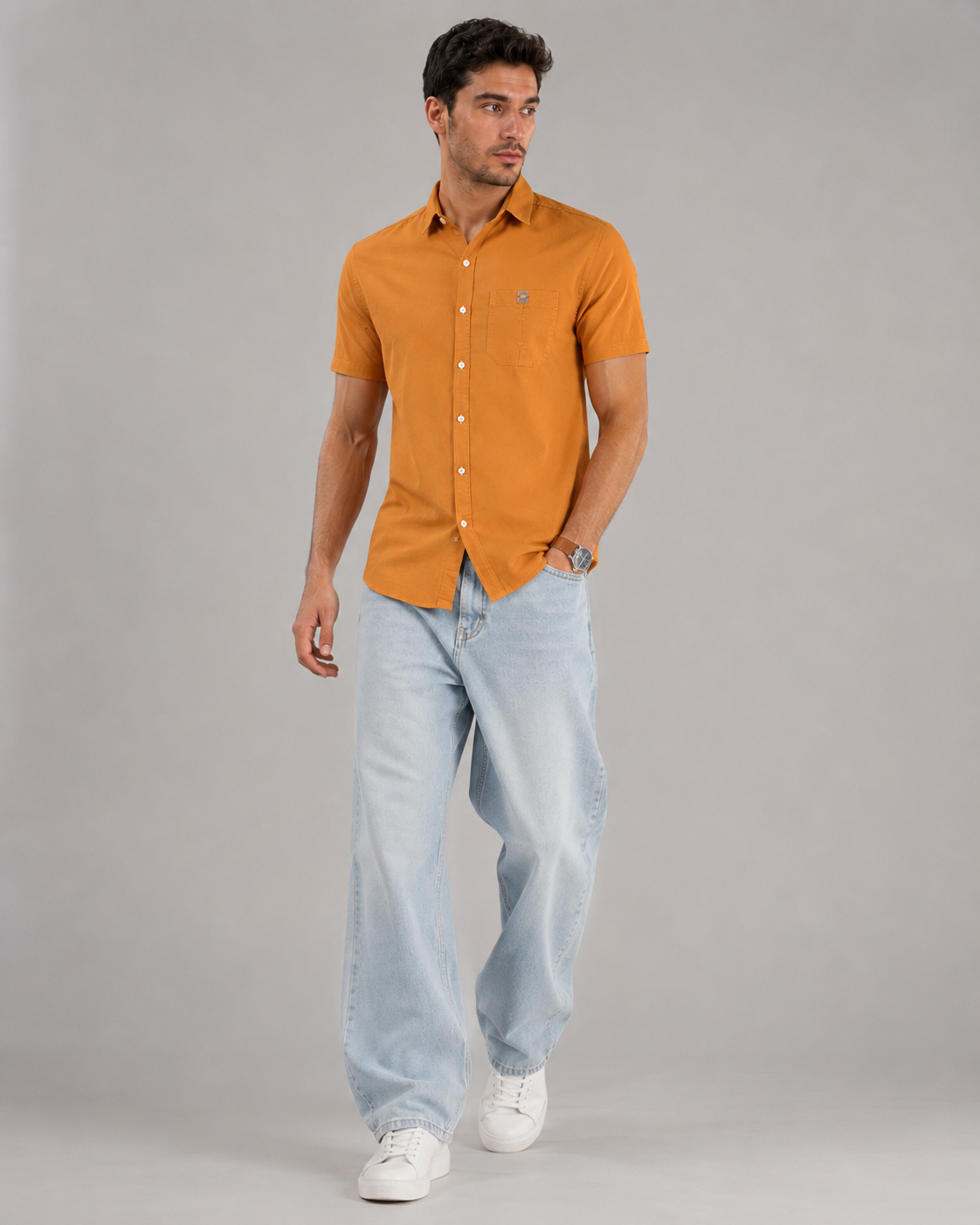 Mustard Solid Cotton Shirt