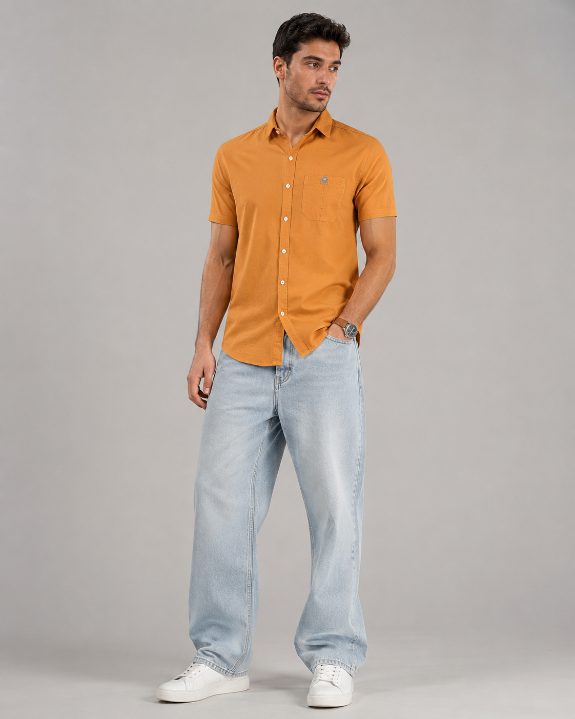 Mustard Solid Cotton Shirt