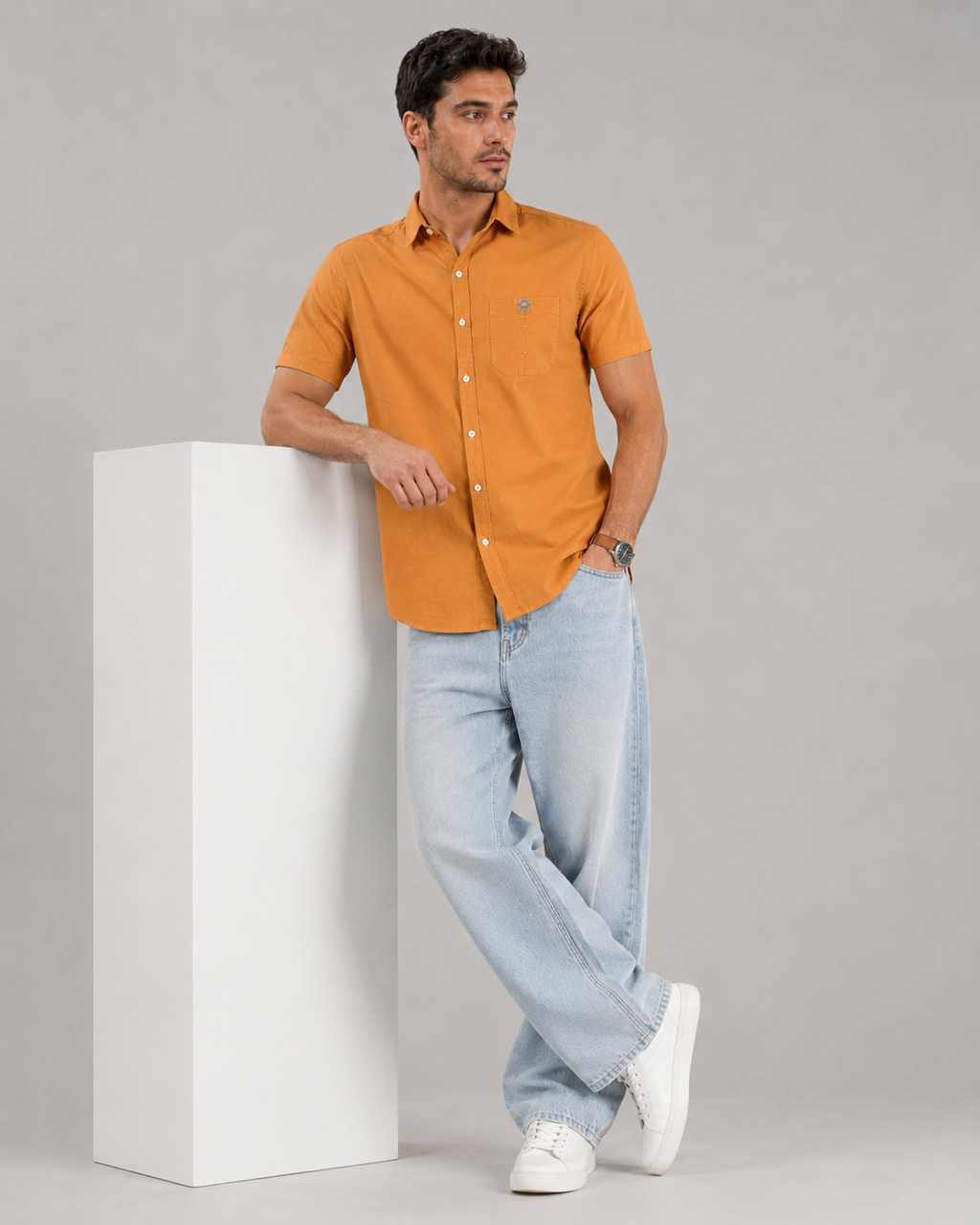 Mustard Solid Cotton Shirt