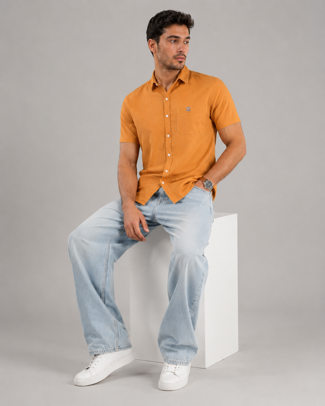 Mustard Solid Cotton Shirt