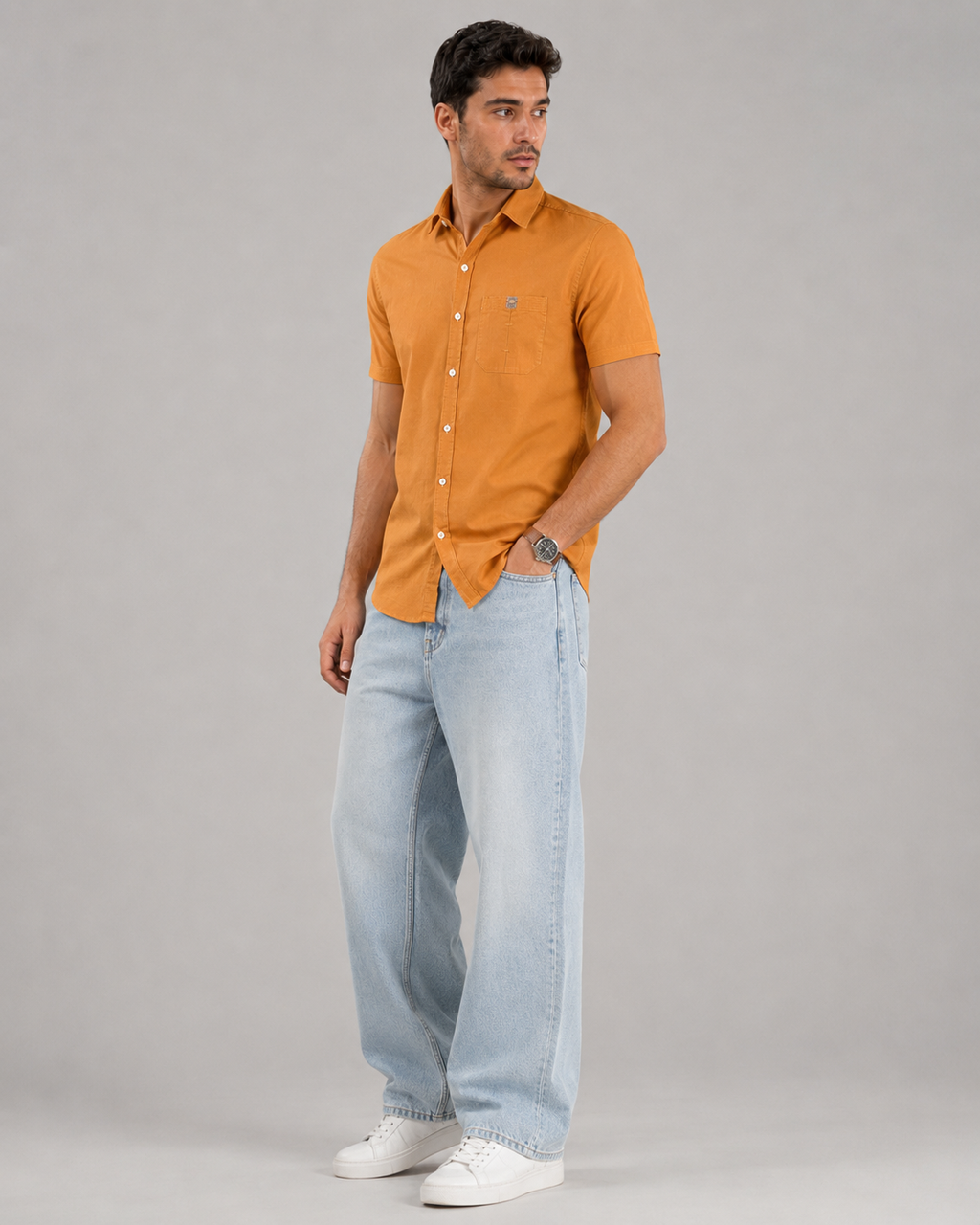 Mustard Solid Cotton Shirt