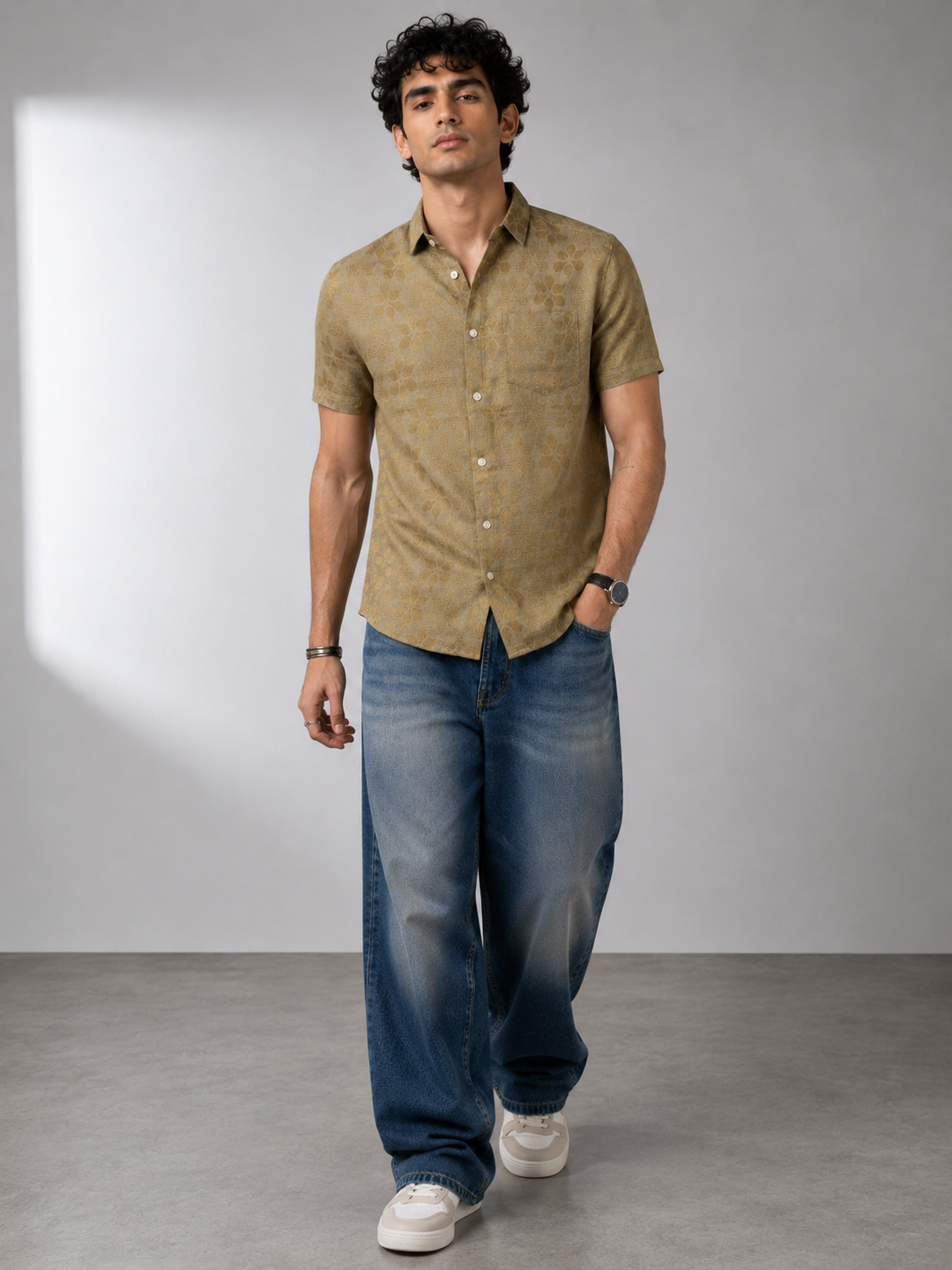 Muted Gold Jacquard Linen Shirt