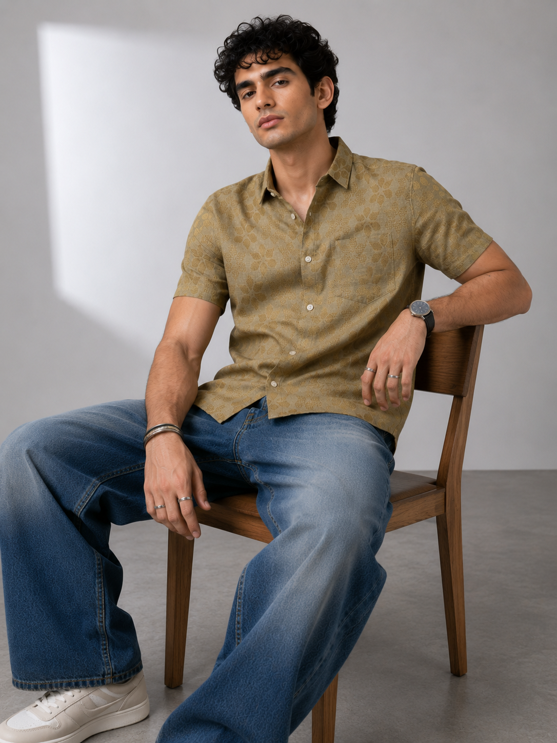 Muted Gold Jacquard Linen Shirt