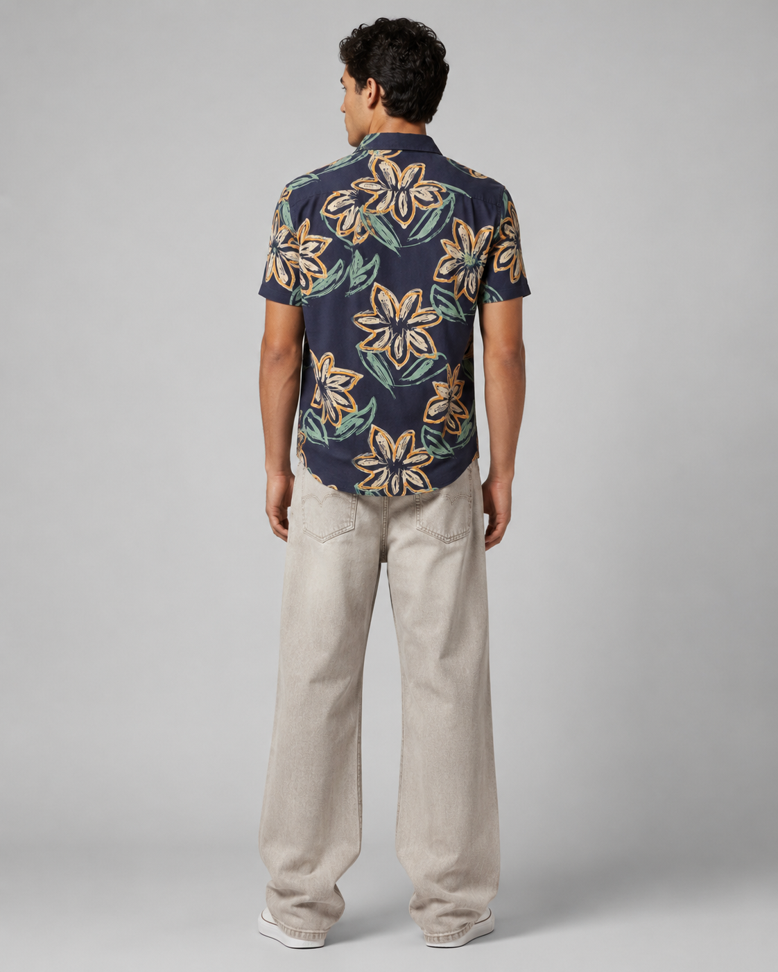 Navy Floral Cotton Shirt