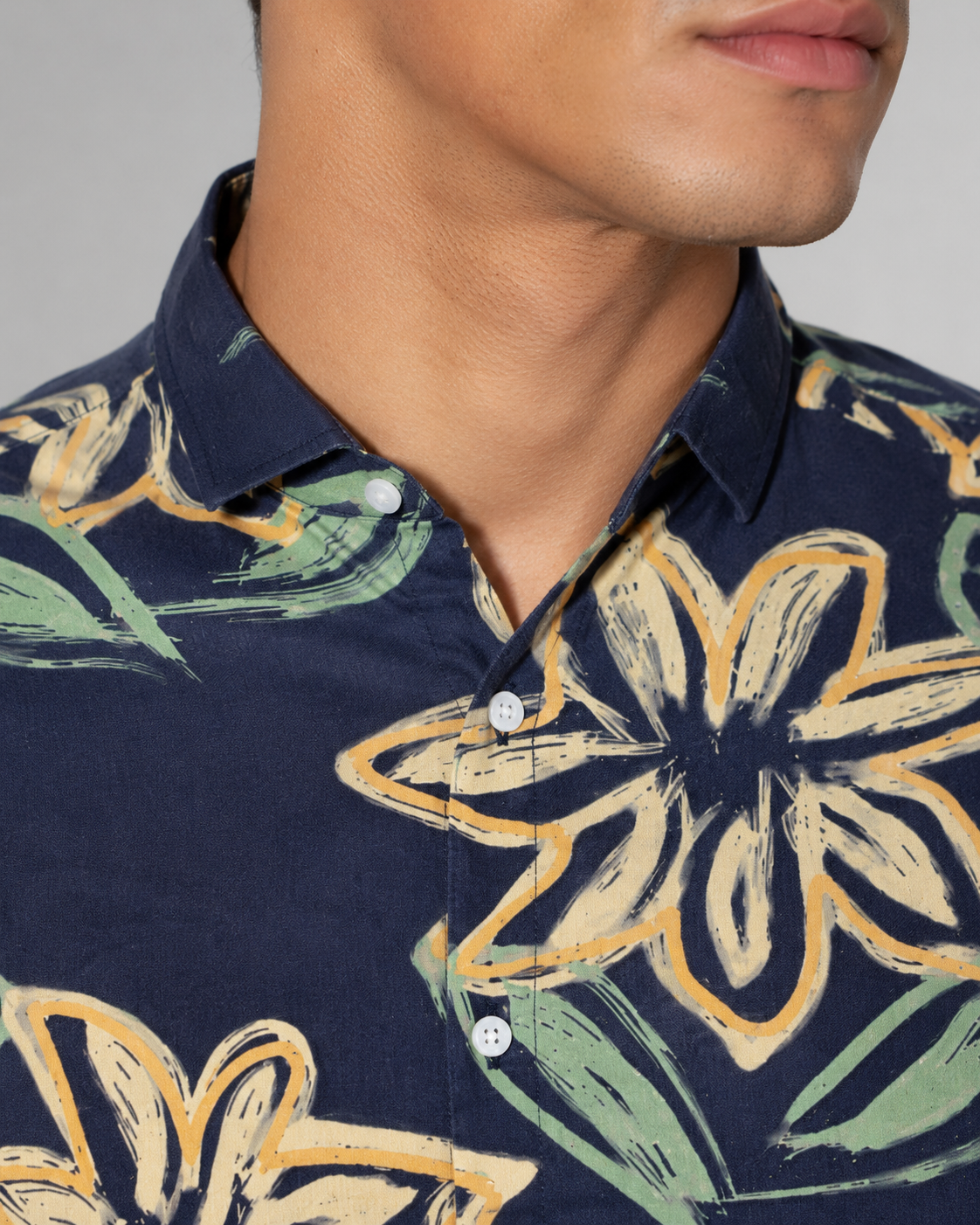 Navy Floral Cotton Shirt