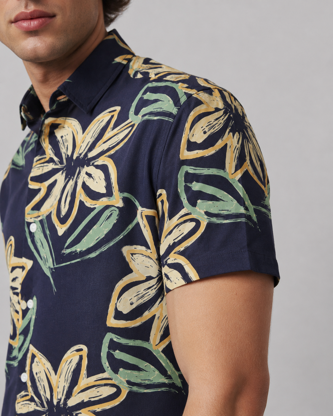 Navy Floral Cotton Shirt