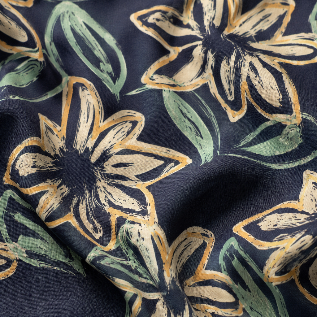 Navy Floral Cotton Shirt