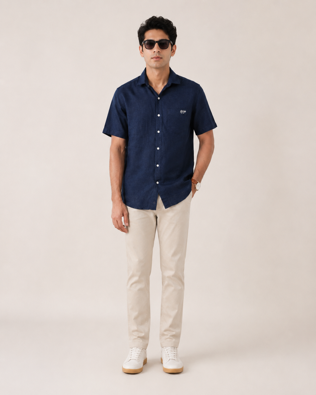 Navy Textured Cotton Shirt