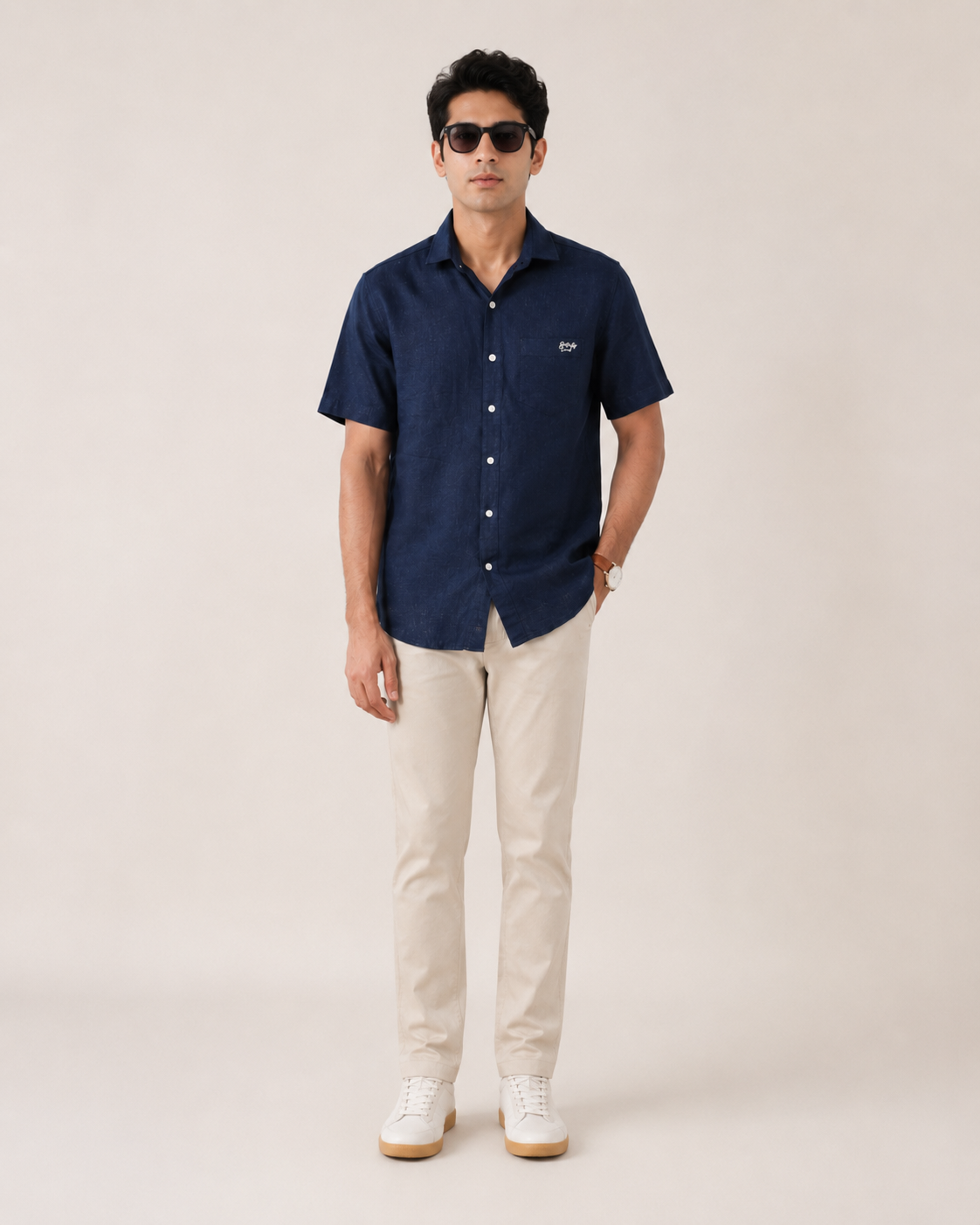 Navy Textured Cotton Shirt