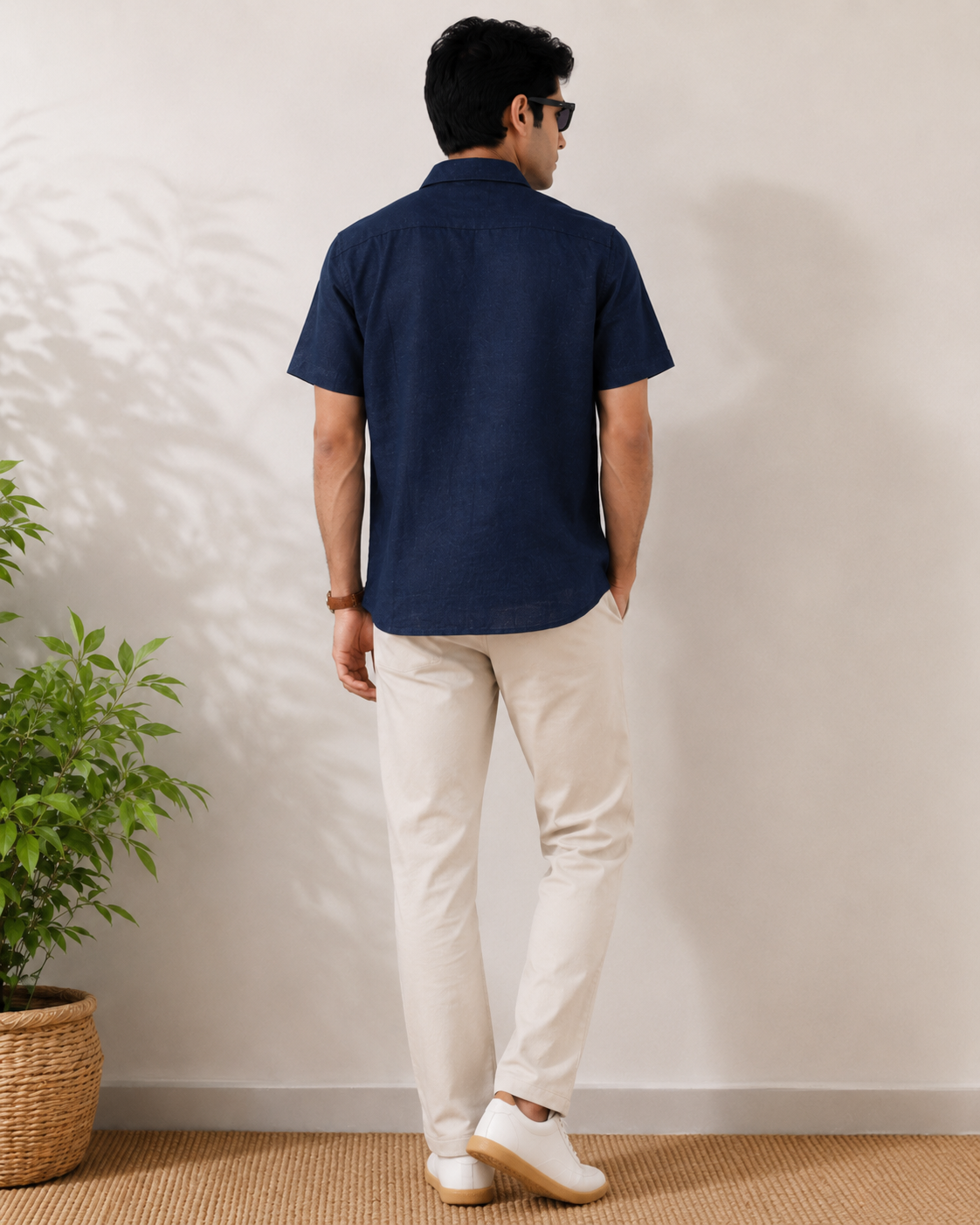 Navy Textured Cotton Shirt