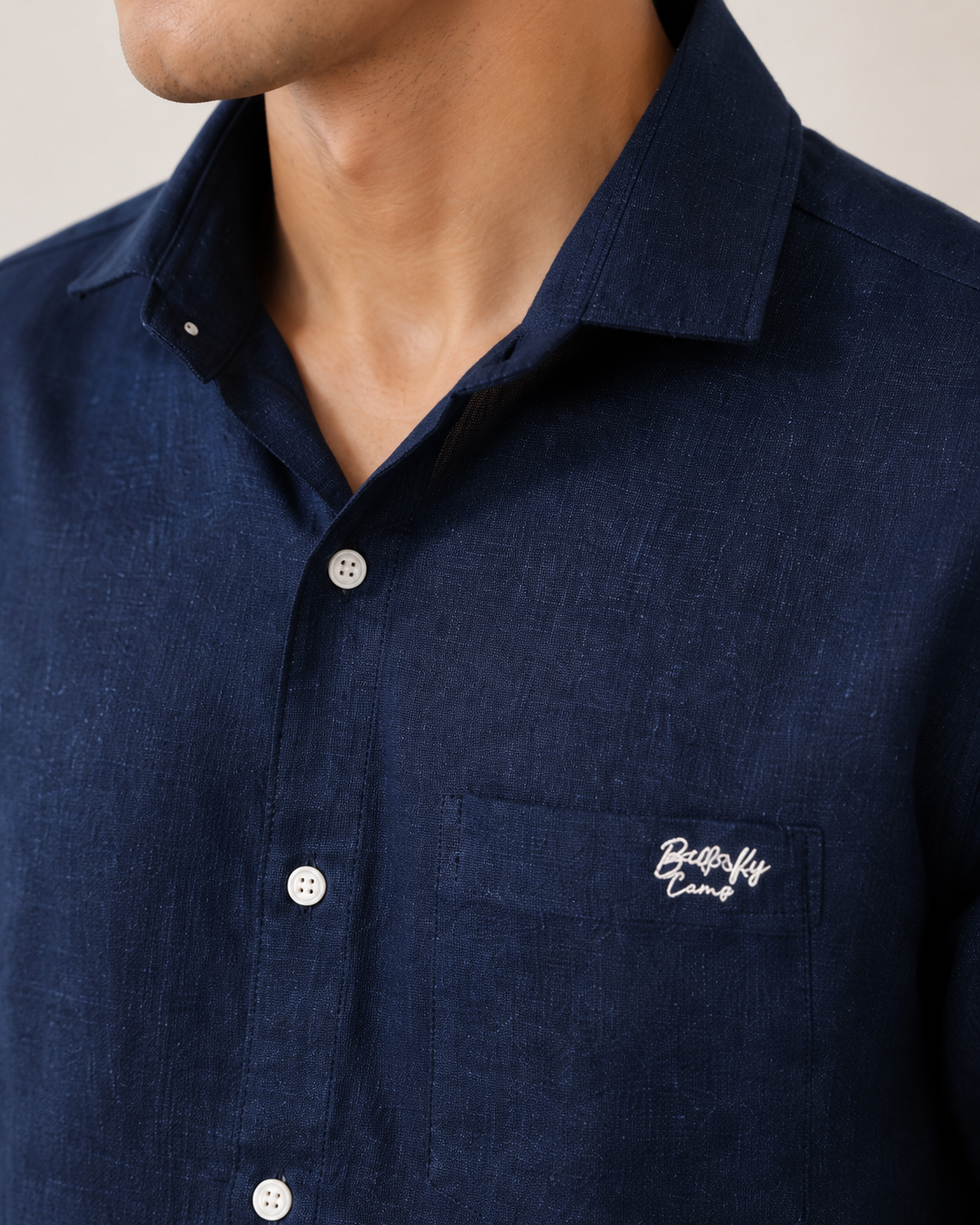 Navy Textured Cotton Shirt