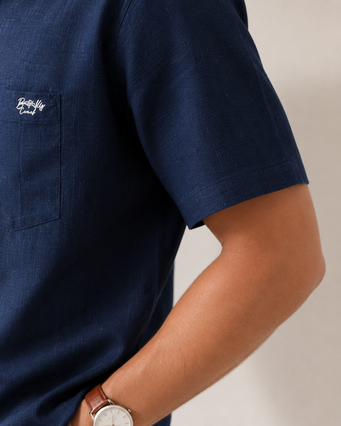 Navy Textured Cotton Shirt