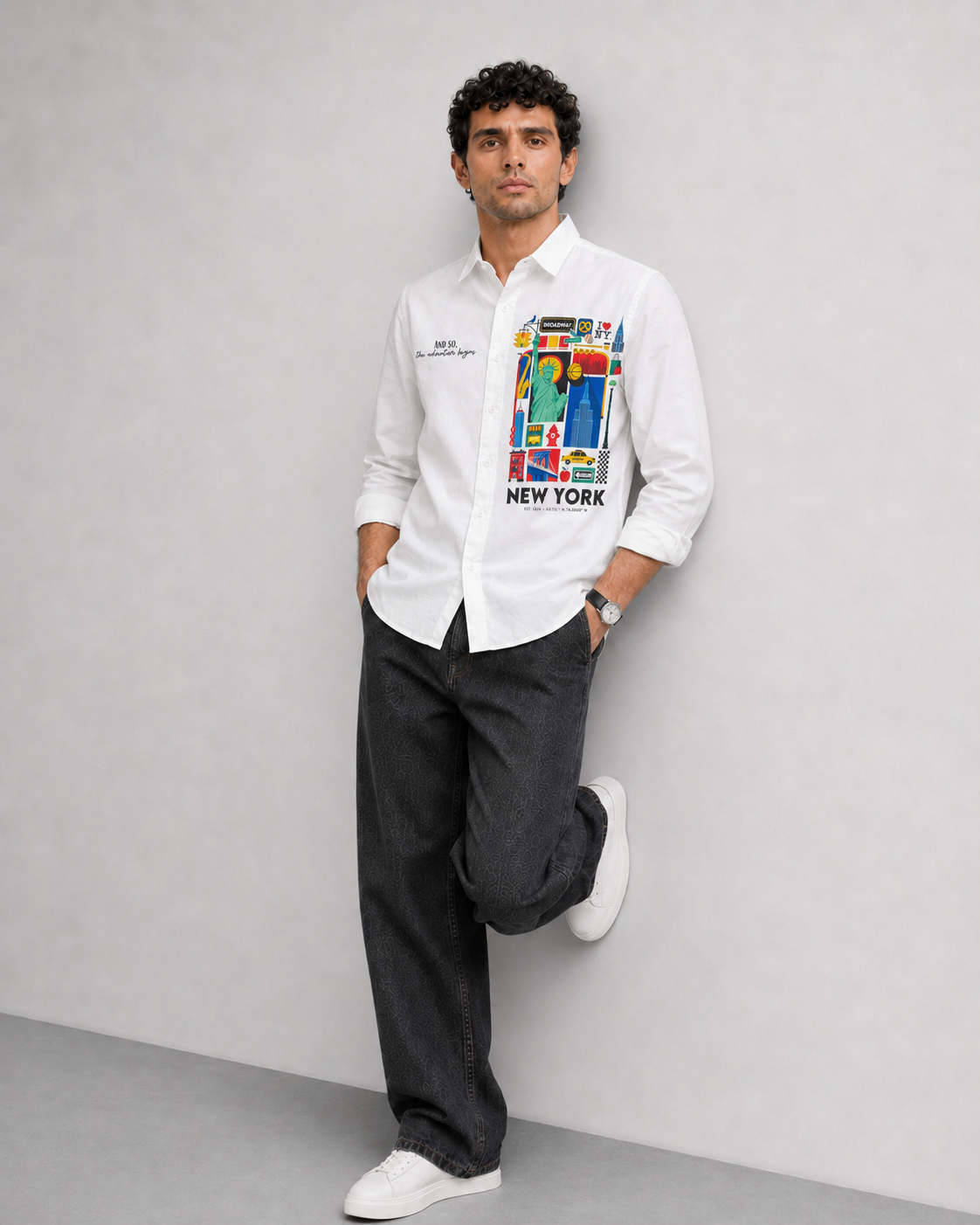 New York Travel Print Cotton Shirt