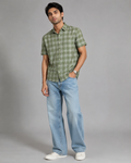 Olive Check Pure Linen Shirt