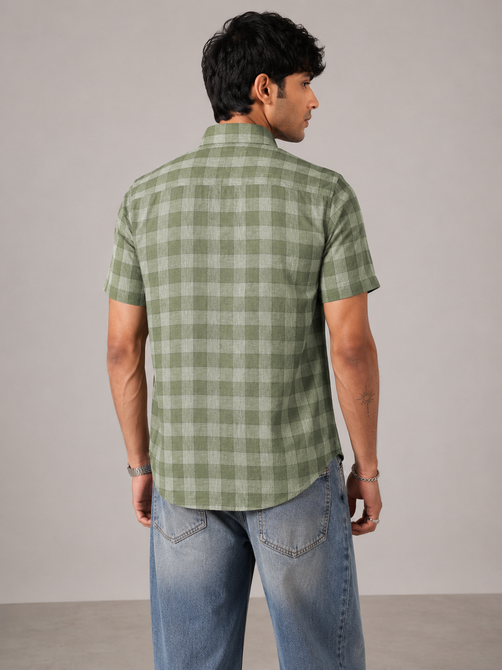 Olive Check Pure Linen Shirt