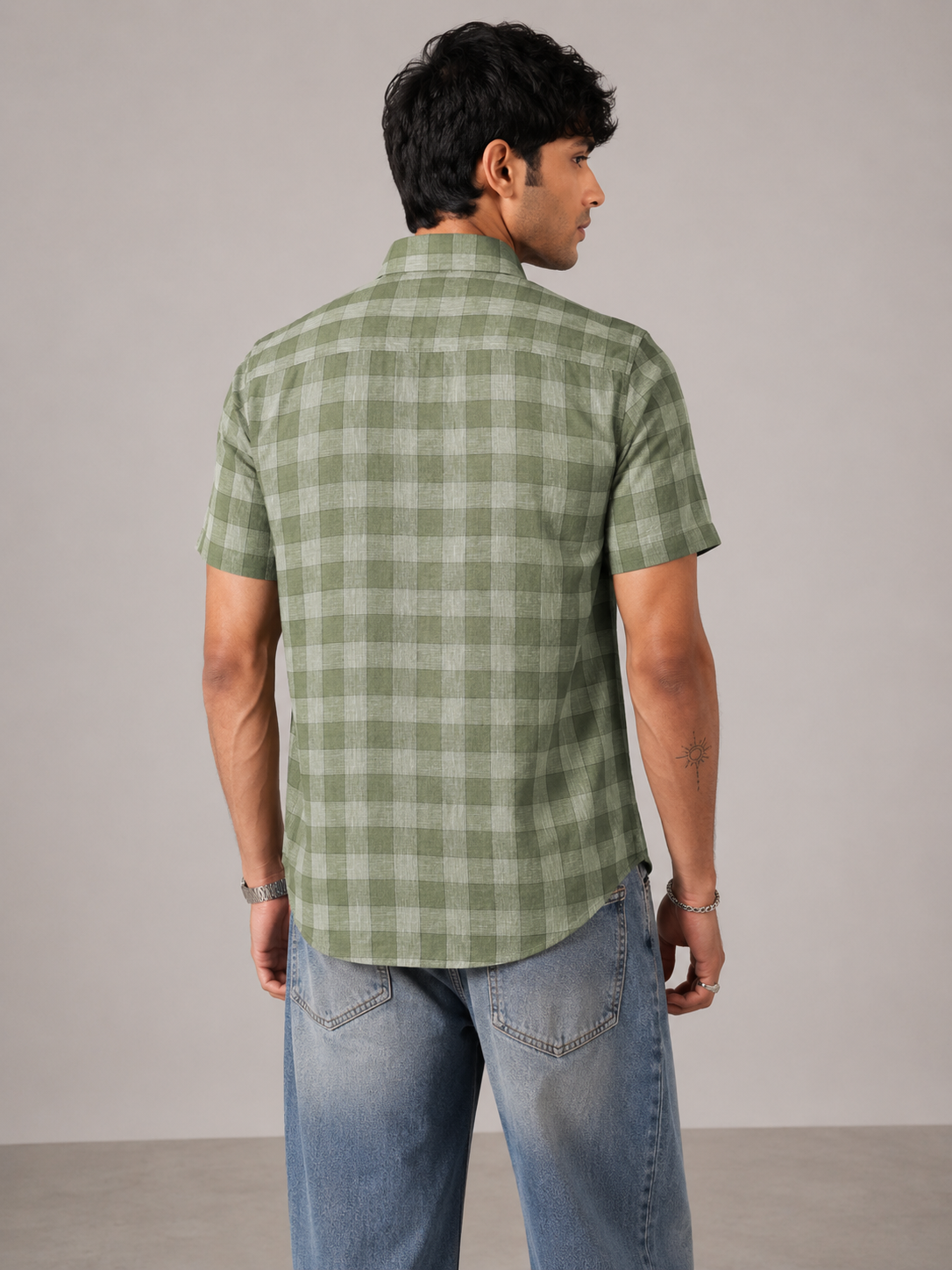 Olive Check Pure Linen Shirt