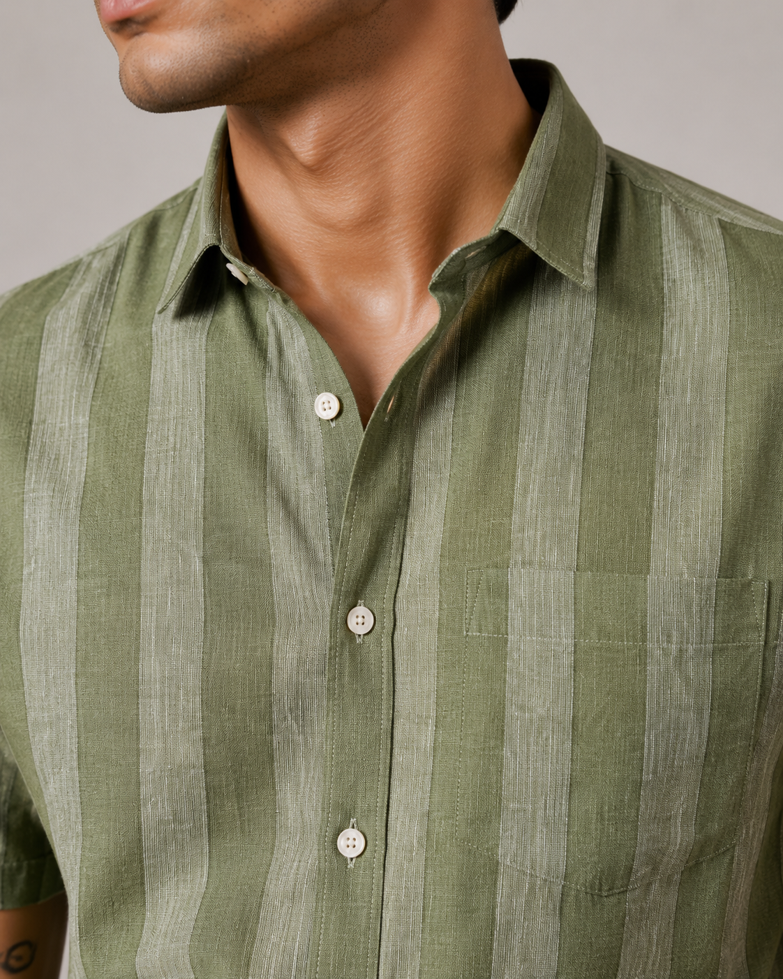 Olive Stripe Pure Linen Shirt