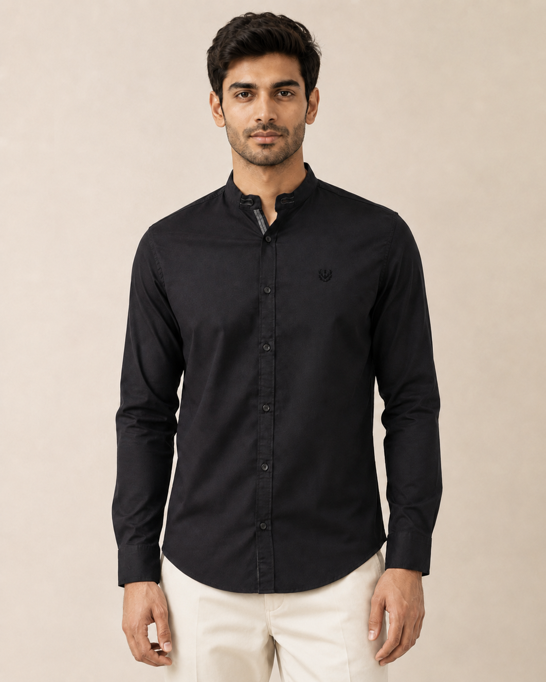 Onyx Band Collar Cotton Shirt