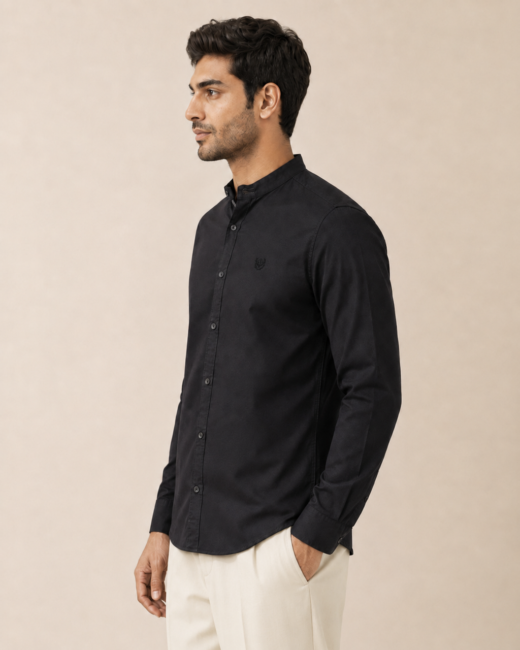 Onyx Band Collar Cotton Shirt