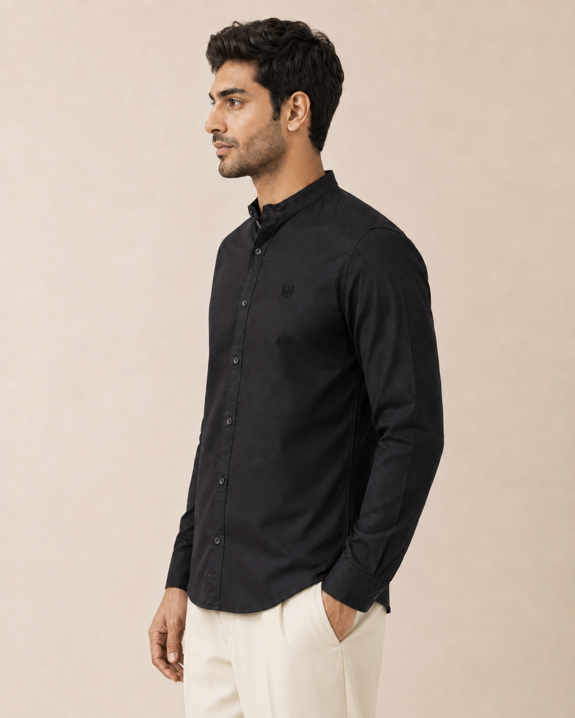 Onyx Band Collar Cotton Shirt