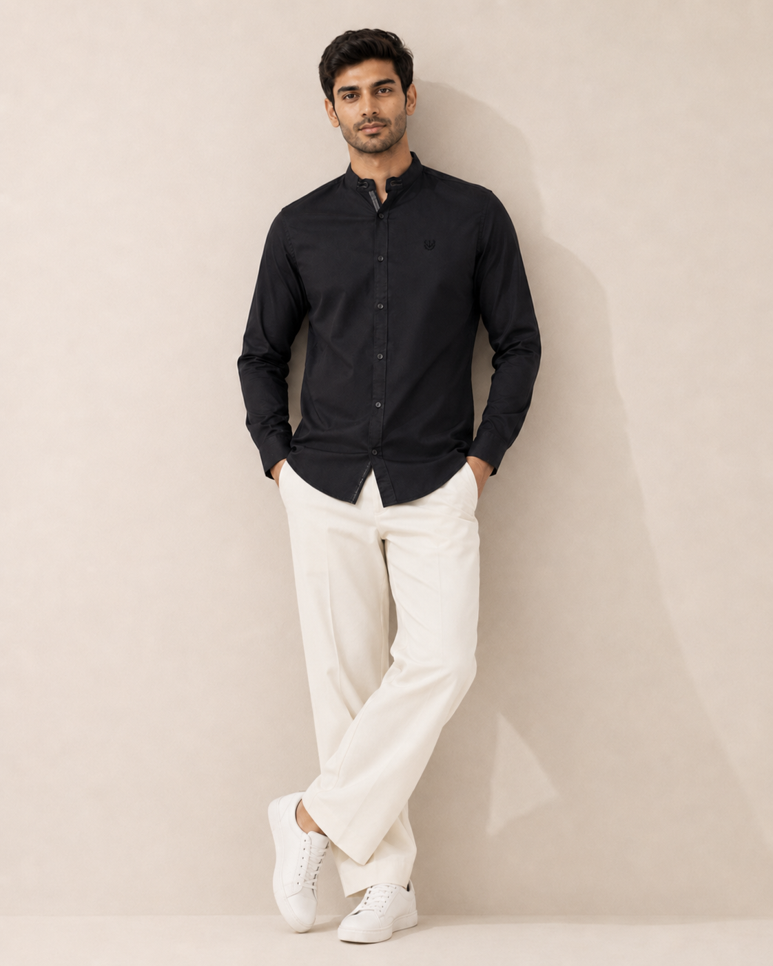 Onyx Band Collar Cotton Shirt