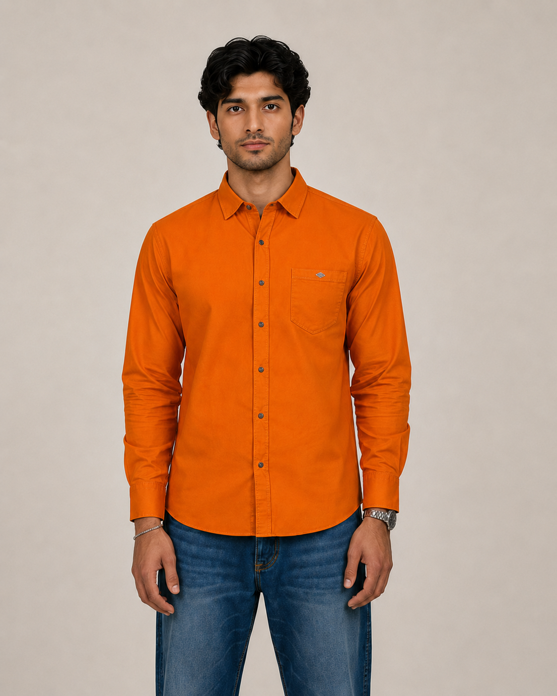 Orange Solid Cotton Shirt