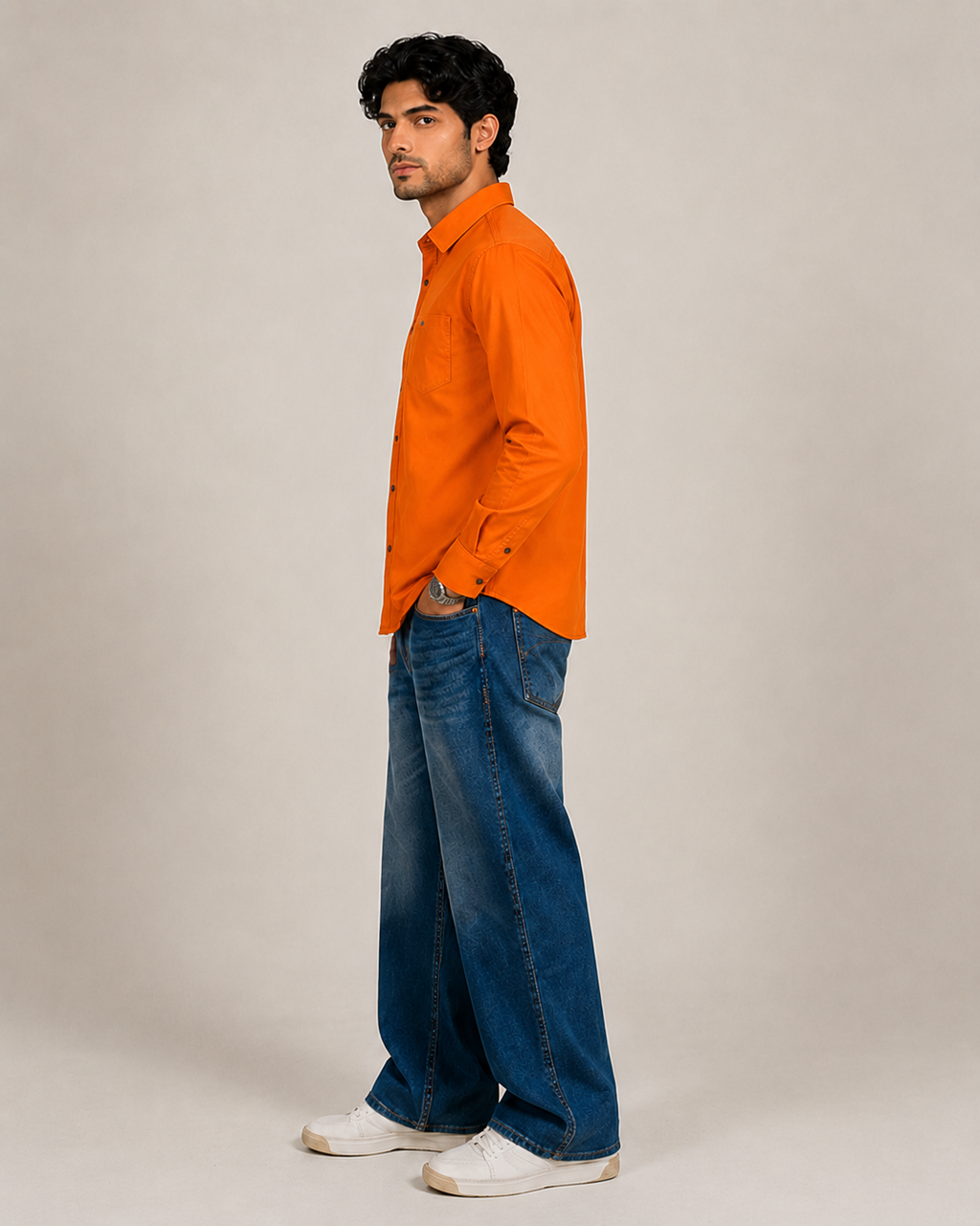 Orange Solid Cotton Shirt