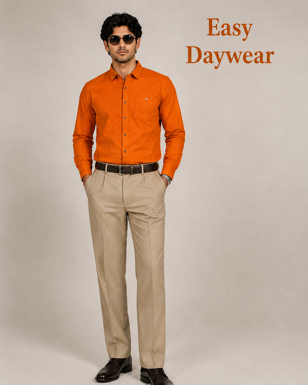 Orange Solid Cotton Shirt