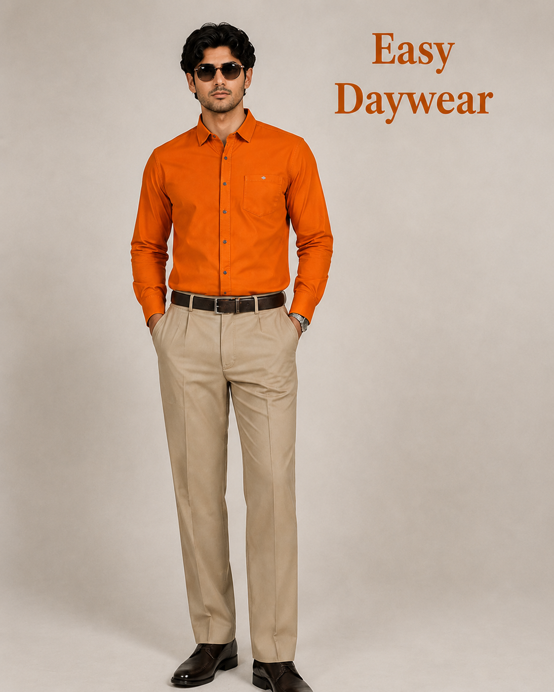 Orange Solid Cotton Shirt