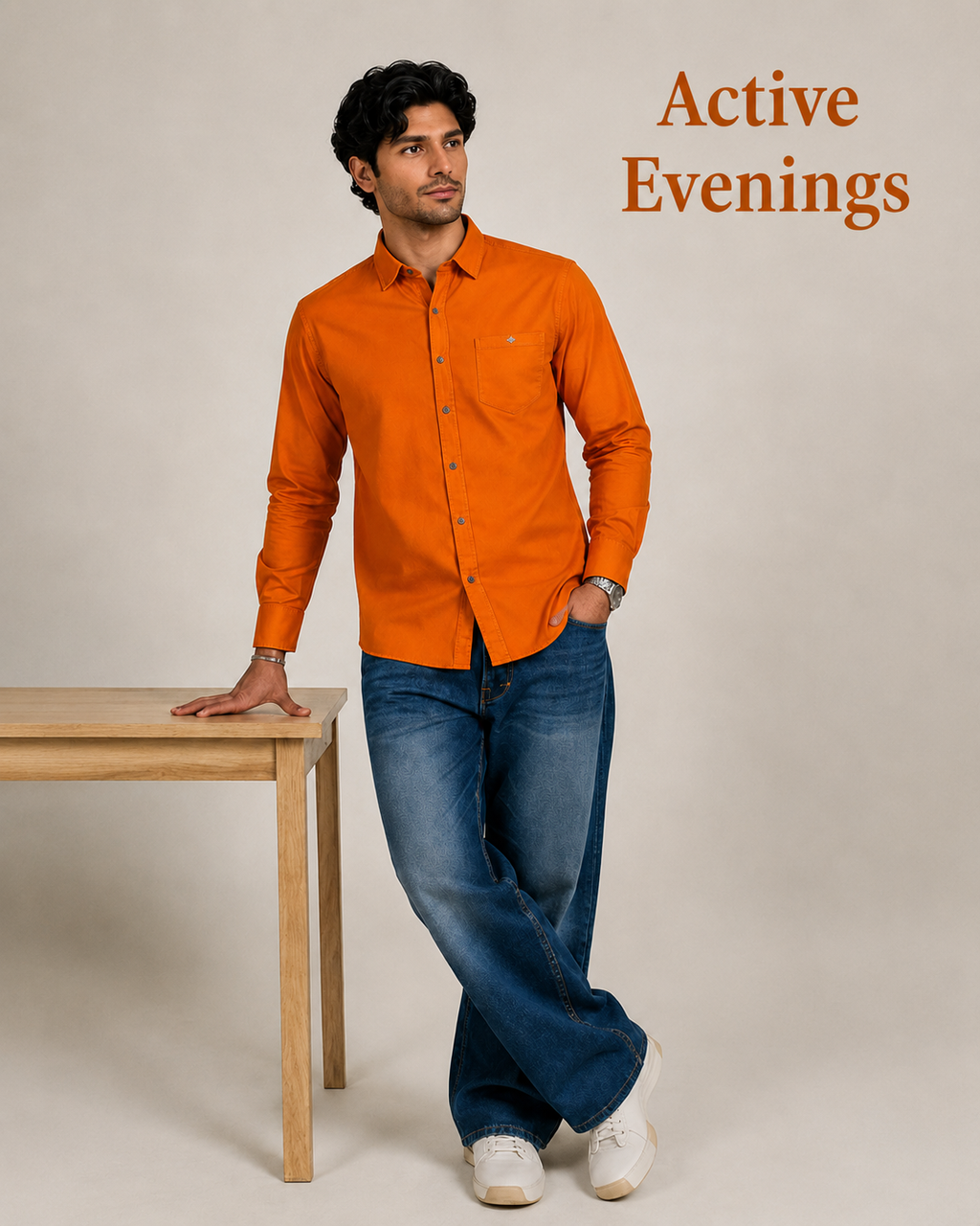 Orange Solid Cotton Shirt