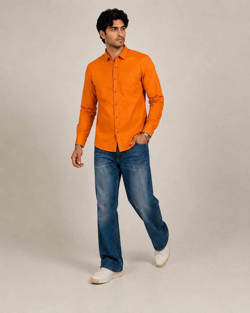 Orange Solid Cotton Shirt