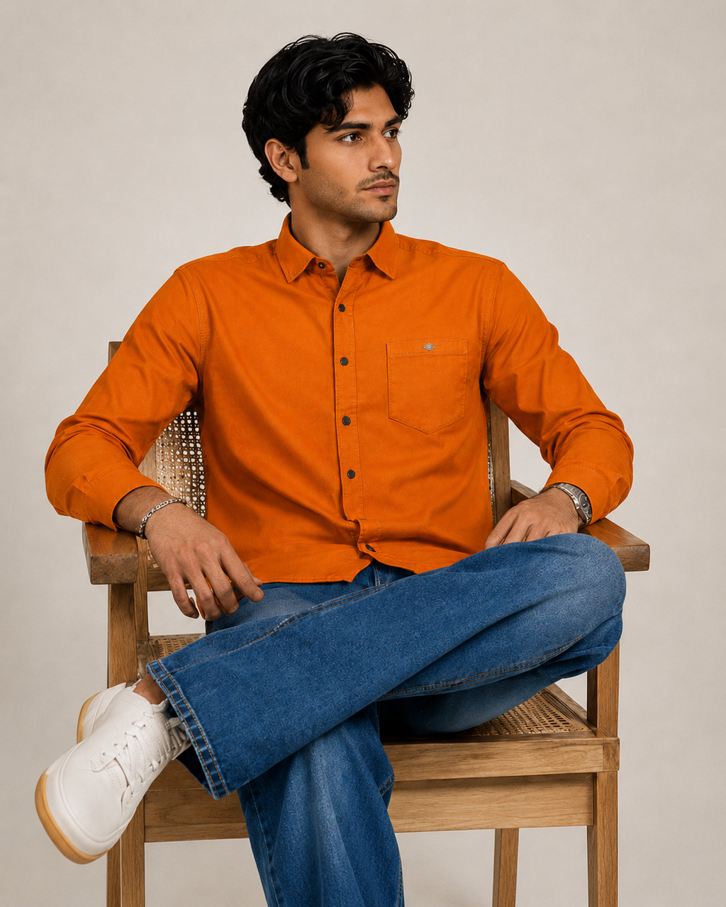 Orange Solid Cotton Shirt
