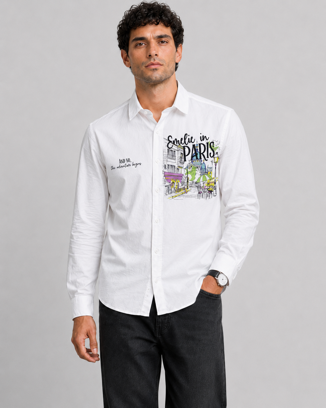 Paris Travel Print Cotton Shirt