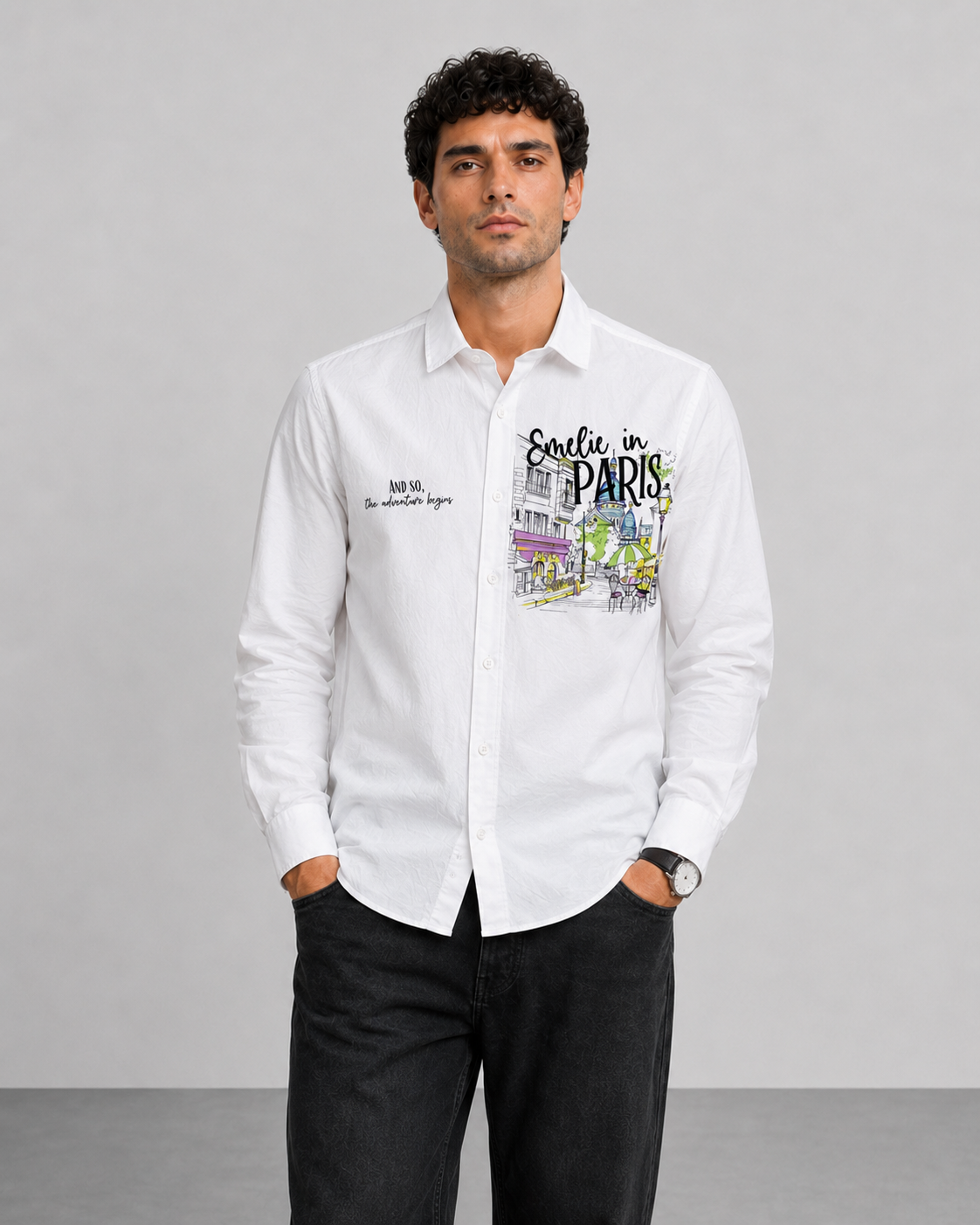 Paris Travel Print Cotton Shirt