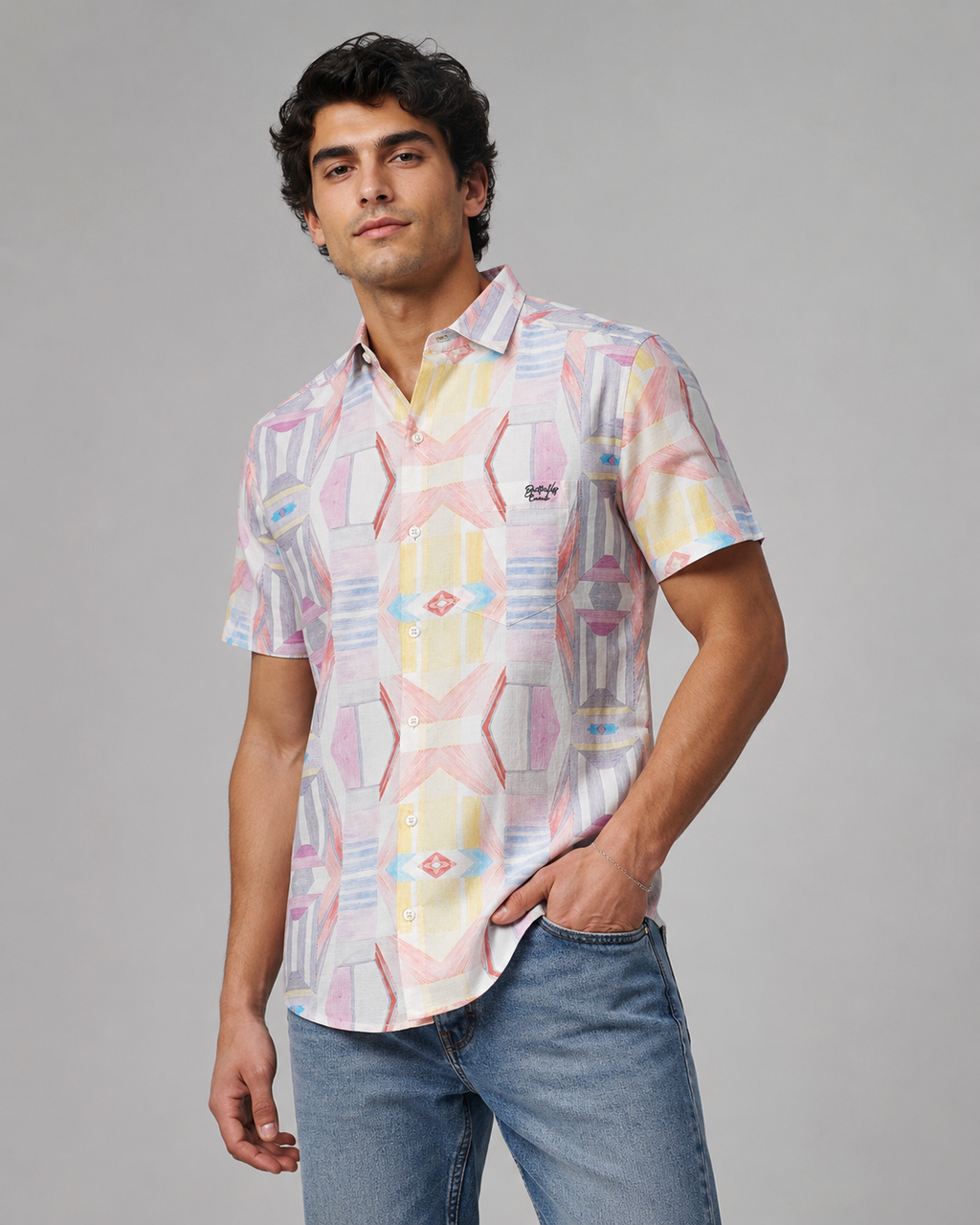 Pastel Mosaic Cotton Shirt